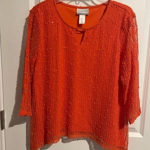 NWOT Alfred Dunner Size PM Orange Blouse With 3/4 Length Sleeves